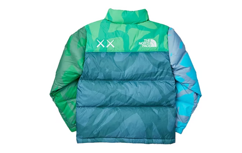 KAWS x The North Face Retro 1996 Nuptse Jacket Safety Green Nuptse Print